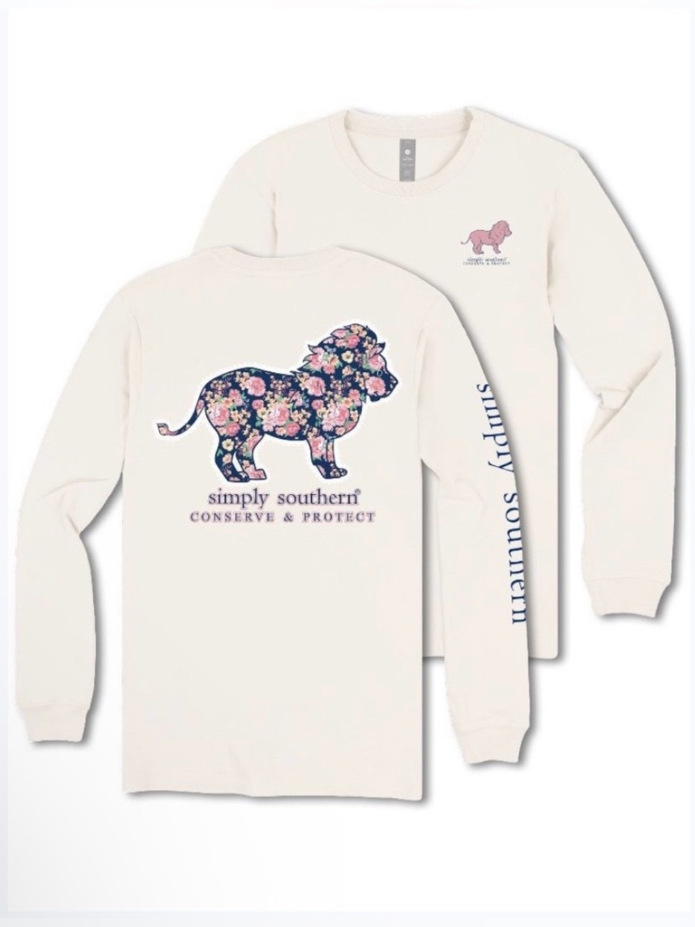 NWT SIMPLY SOUTHERN Lion Tracker Garden Long Sleeve T-Shirt - Size Medium